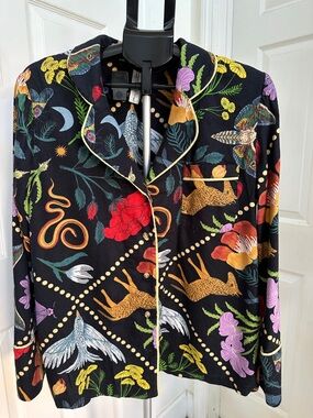 Rosa de Weerd for Anthropology Black Floral & Animal Print Women’s Sleep Top L